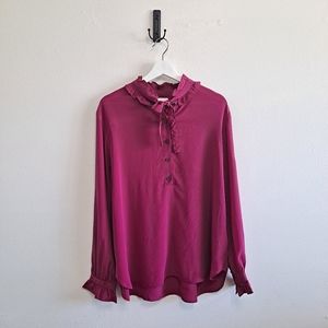 J Crew Classic 100% Silk Magenta Tie Collar Blouse